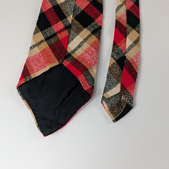 Plaid Polyacryl Mens Necktie True Vintage Bayer Aspirin Holiday Plaid Black Red - Picture 6 of 10